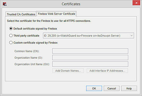 Screenshot of Web Server Certificate page