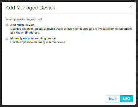 Screen shot of the Add Managed Device -- Provisioning page