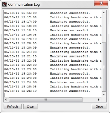 Screenshot of Communication Log dialog box.