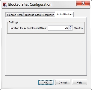 Screen shot of the Blocked Sites Configuration dialog box, Auto-Blocked tab