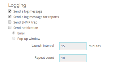 Screen shot of the logging and notification settings for a packet filter policy that allows connections