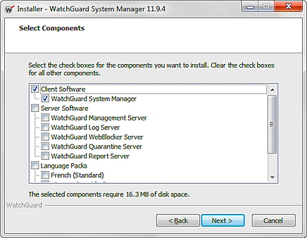 Screen shot of the WatchGuard System Manager Installer dialog box