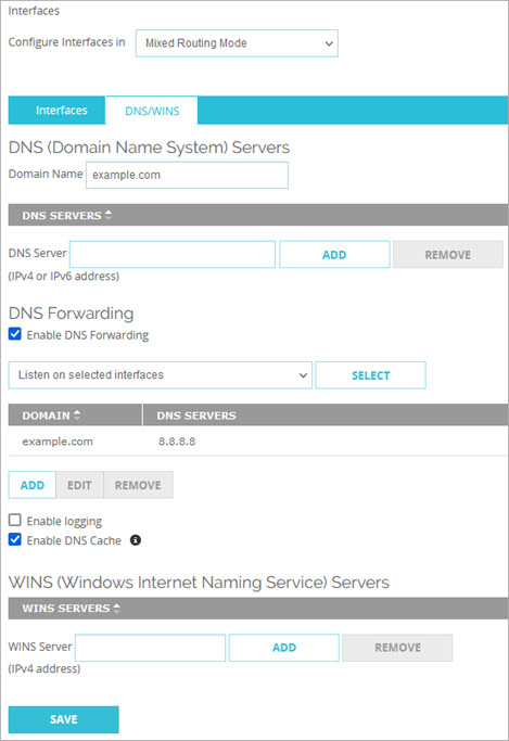 Screen shot of DNS forwarding configuration 