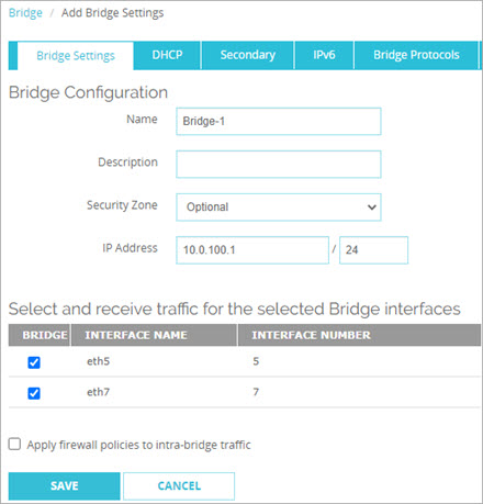 Bridge configuration settings