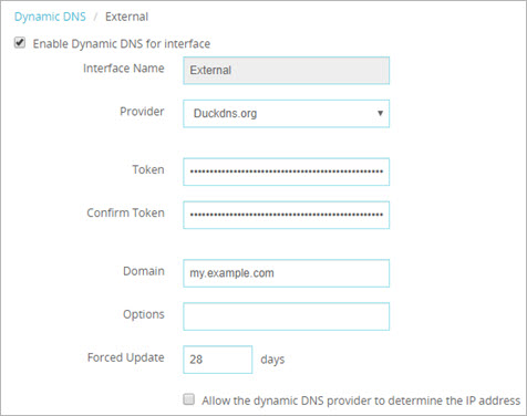 Screen shot of the duckdns.com DDNS configuration