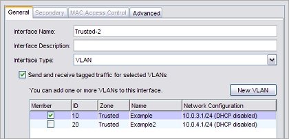 Screenshot of Interface Settings, VLAN configuration settings