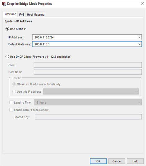 Screen shot of static IP settings in Bridge mode