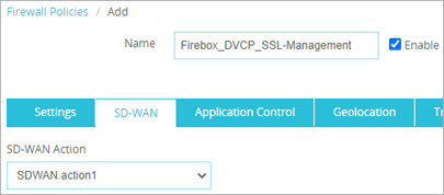 Screen shot of the SD-WAN settings in a policy