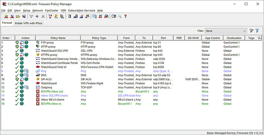 Screen shot of the Fireware Policy Manager Details View
