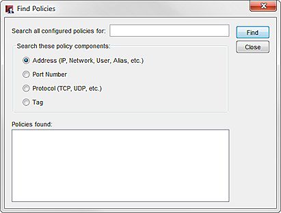 Find Policies dialog box