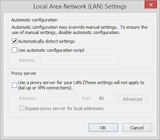 Internet Explorer LAN settings - Auto detect settings