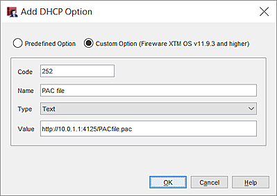 Screen shot of the Add DHCP Option dialog box