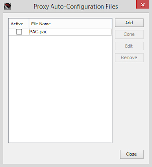 Screen shot of the Proxy Auto-Configuration Files dialog box