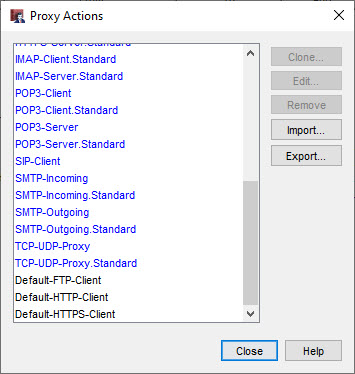 Screen shot of the Proxy Actions dialog box