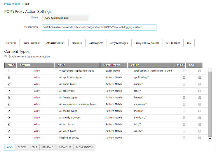 Screen shot of the Content Types settings