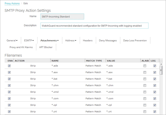 Screen shot of the Filenames settings