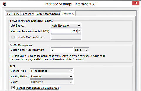 Interface Settings dialog box with Advanced tab selected