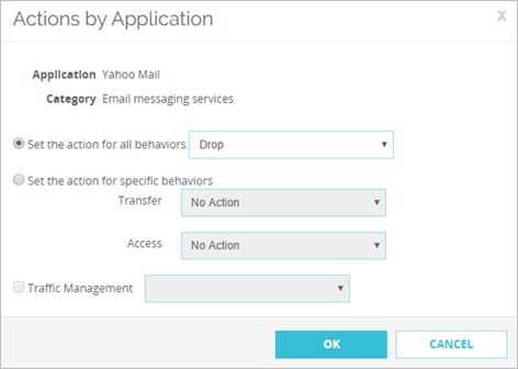 Screen shot of the Actions by Application dialog box