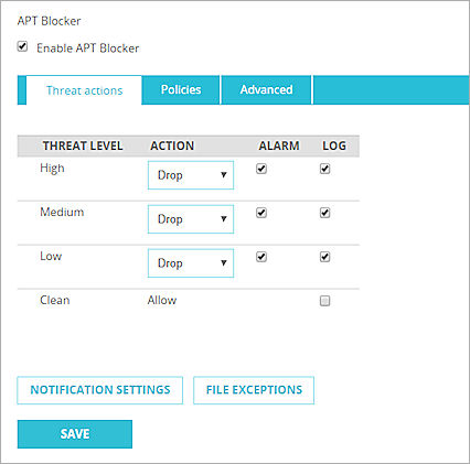 Screen shot of the APT page, Settings tab