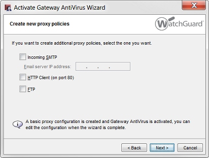Screen shot of the Activate Gateway AntiVirus wizard diaog box
