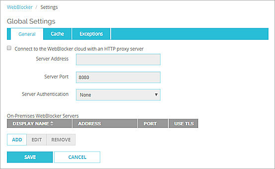 Screen shot of the spamBlocker Settings - HTTP Proxy Server tab
