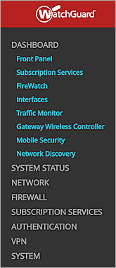 Screen shot of the Fireware XTM Web UI Navigation bar