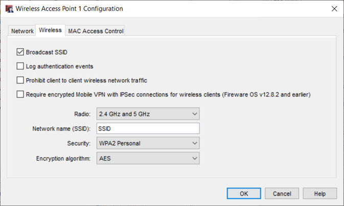 Screen shot of the Wireless Access Point Configuration dialog box