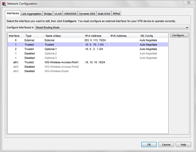 Screenshot of the Network Interface settings in Policy Manager