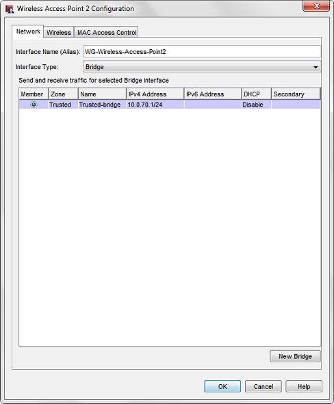 Screenshot of the Wireless Interface bridge settings in Policy Manager