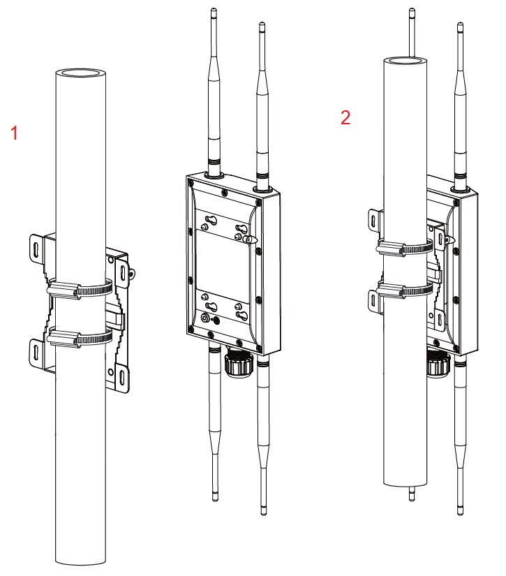 Diagram of how to install the device with the pole mount