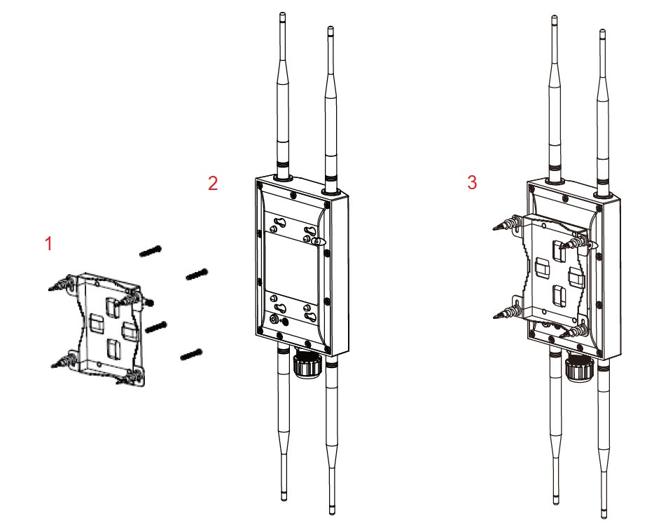 Diagram of how to install the access point with the wall mount bracket