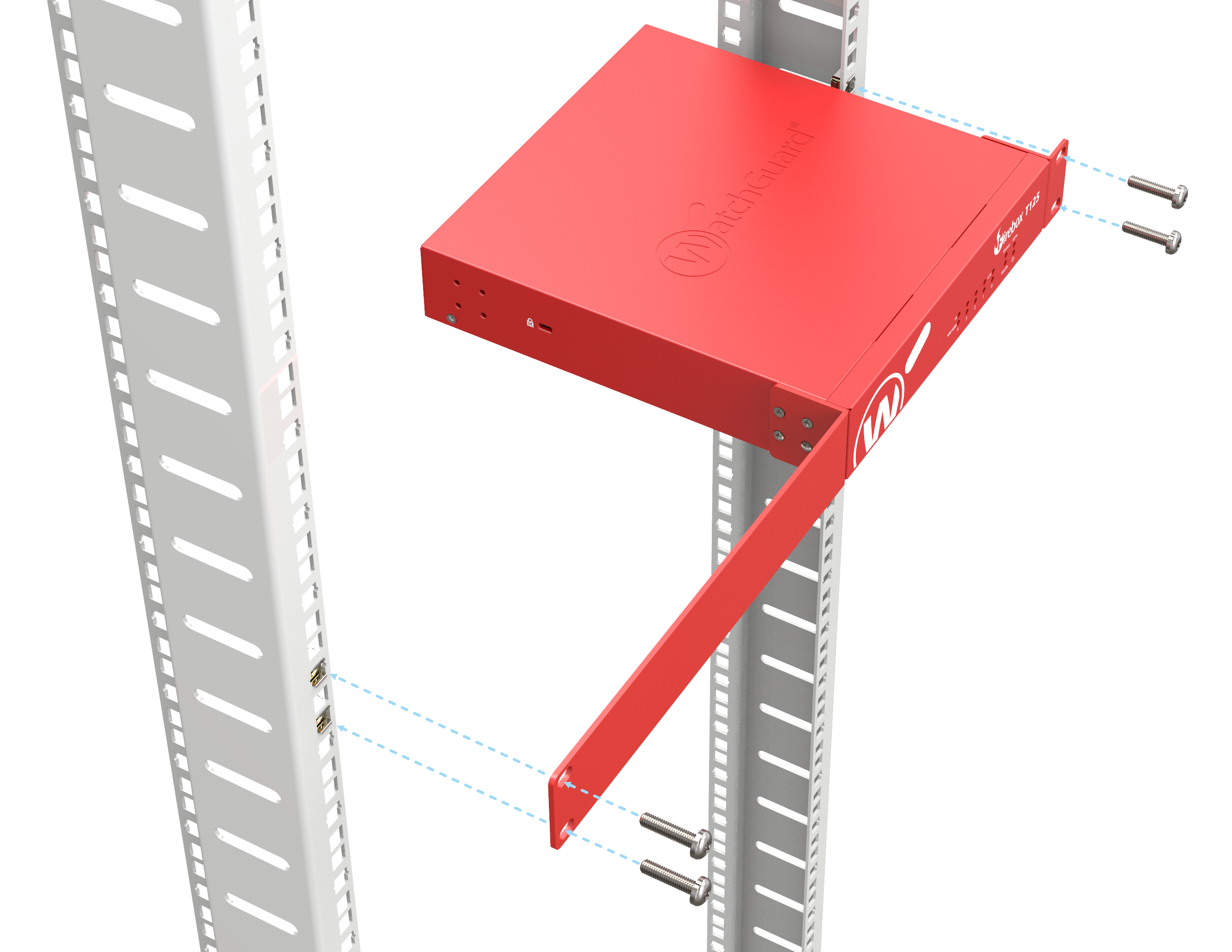 Diagram of Firebox rack ear bracket installation - Step 2