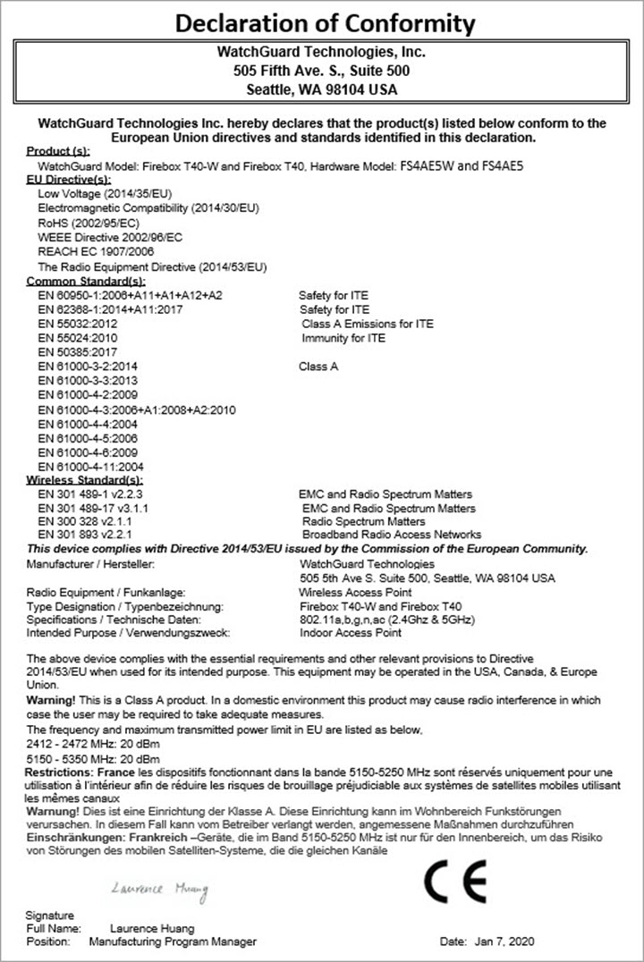 Image of T40 Declaration of Conformity