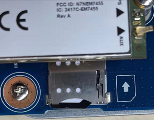Image of the fully inserted SIM card in the LTE module
