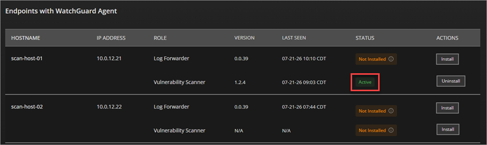 Screenshot of the Vulnerability Scanner status Active