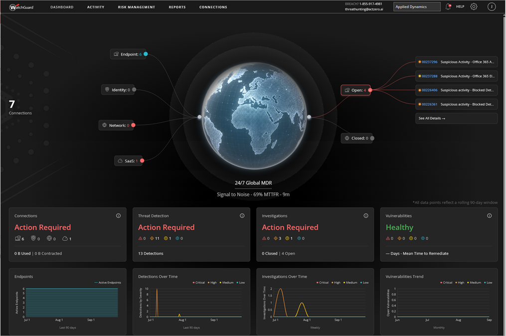 Screenshot of the MDR portal Subscriber Dashboard page