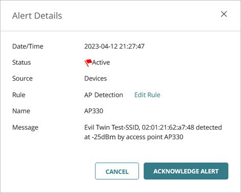 Screenshot of the details for an Airspace Monitoring alert in WatchGuard Cloud