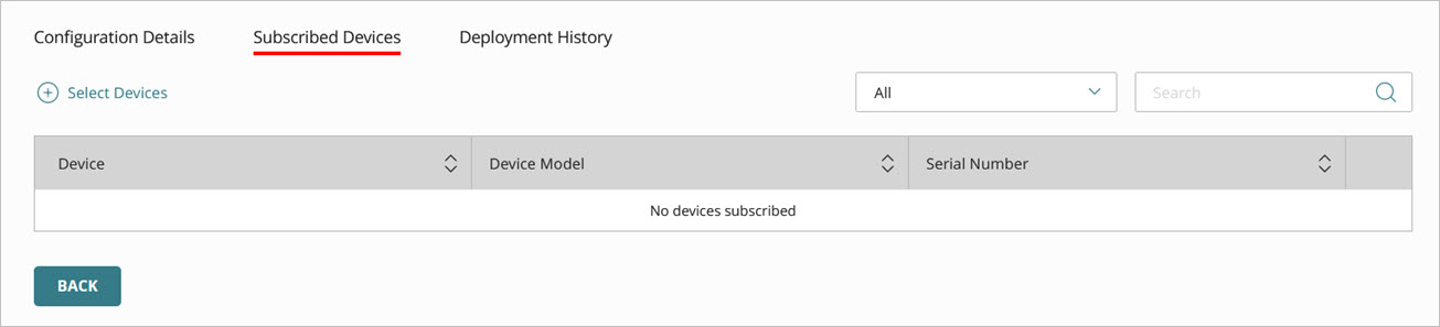 Screen shot of the Subscribed Devices tab in an Access Point Site configuration