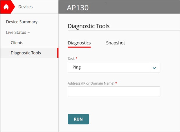 Screen shot of the diagnostic tools page for an access point
