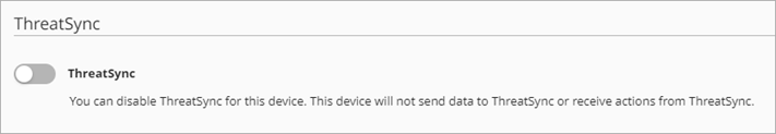 Screen shot of the ThreatSync toggle on the Device Settings page