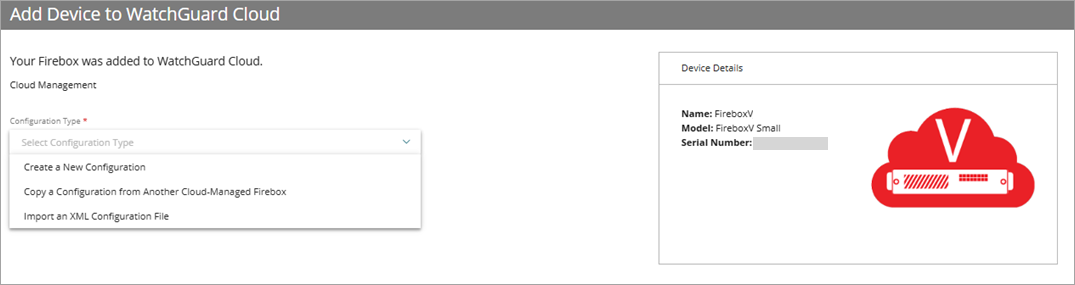 Screenshot of the Add Device page with the Configuration Type drop-down list