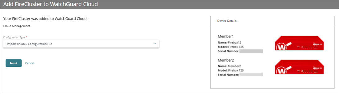 Screenshot of the Add Device page with the XML import option selected