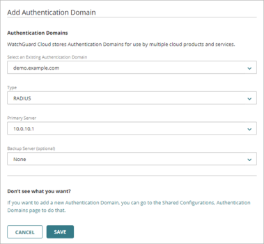 Screen shot of the Add Authentication Domain page