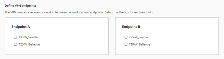 Screen shot of the Define VPN endpoints settings