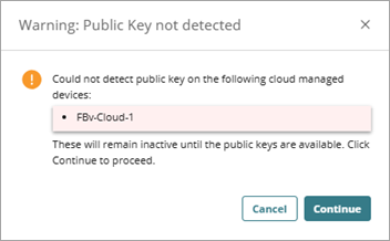 Screenshot of the Warning Public Key not detected dialog box