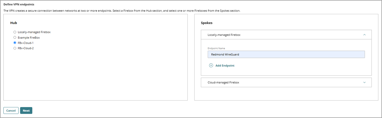 Screenshot of the Define VPN endpoints settings