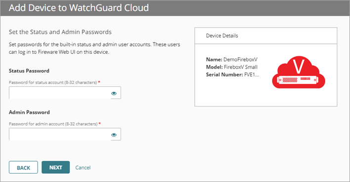 Screenshot of the password fields