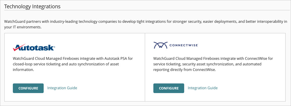 Screenshot of the Technology Integrations landing page