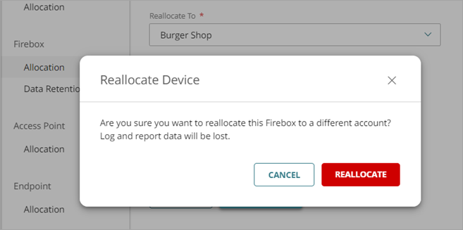 Screen shot of the reallocate device dialog box.