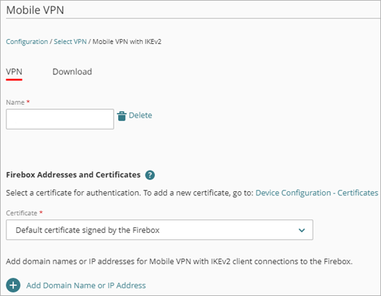 Screen shot of the Mobile VPN with IKEv2 page